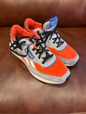 Reebok Mens Orange and Gray Athletic Sneakers